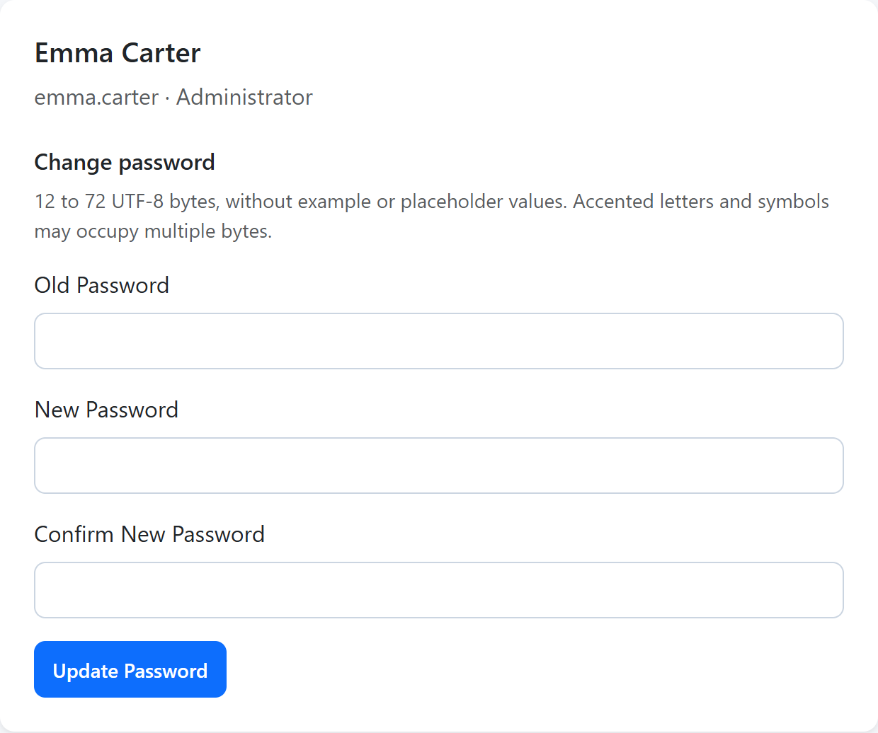 Profile — Account and password