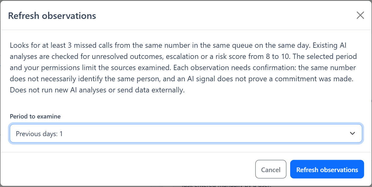 Action centre — Refresh observations
