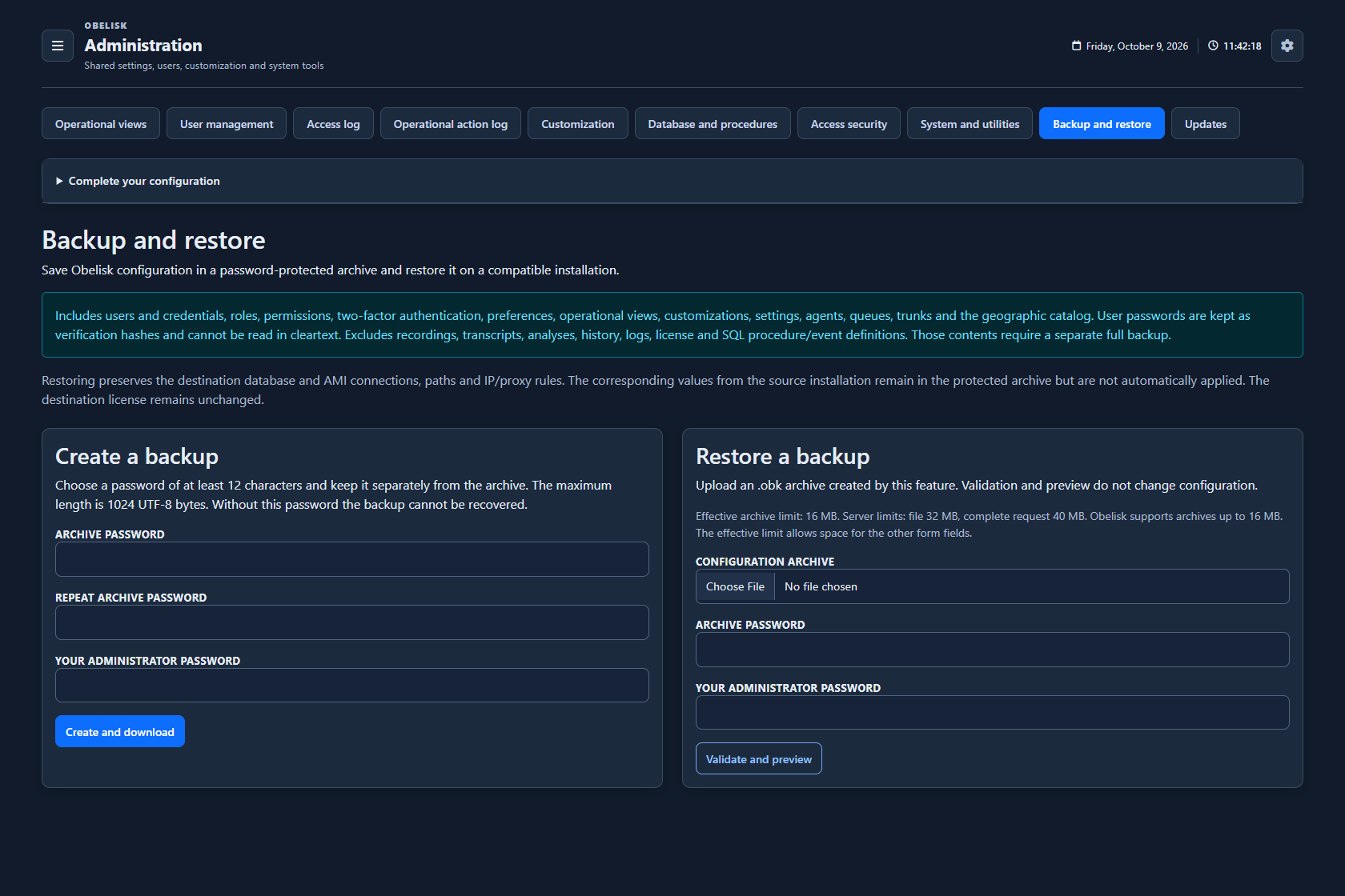 Configuration backup — Dark theme