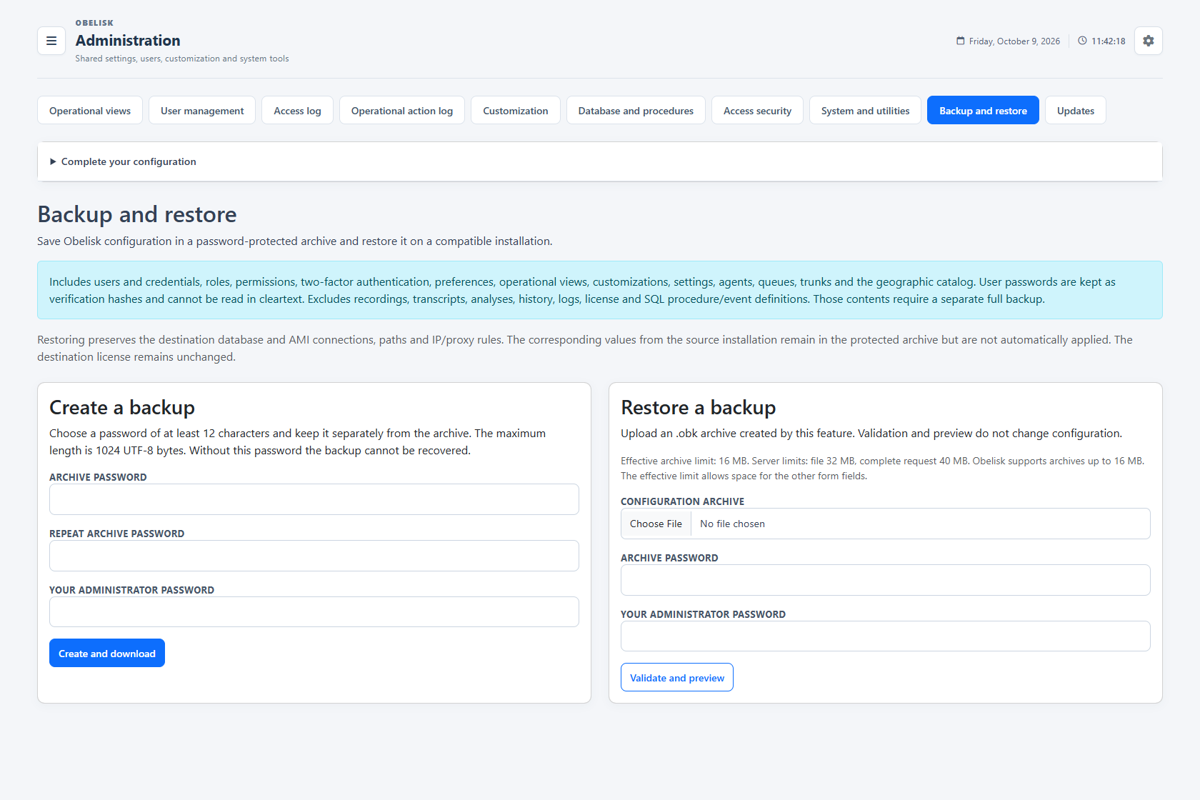 Configuration backup — Light theme