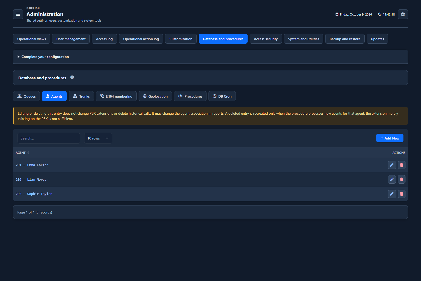 Database & catalogues — Agents — Dark theme