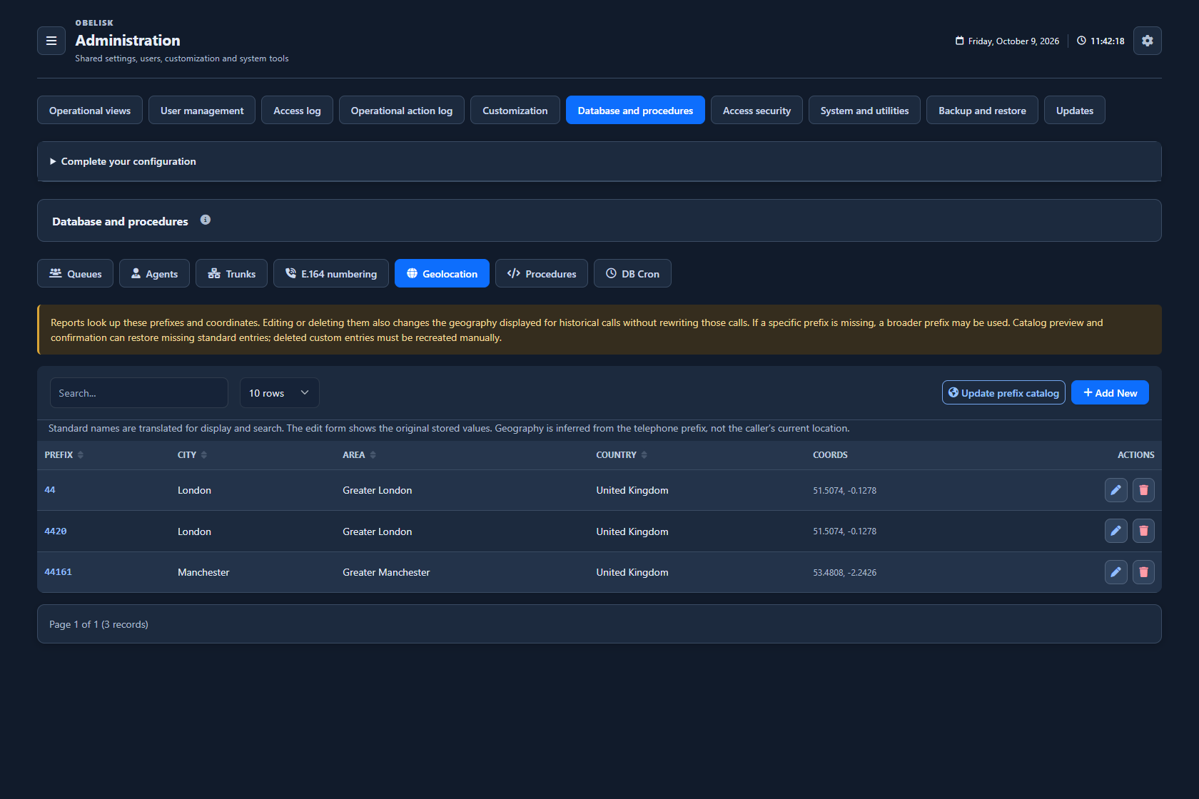 Database & catalogues — Geographic catalogue — Dark theme