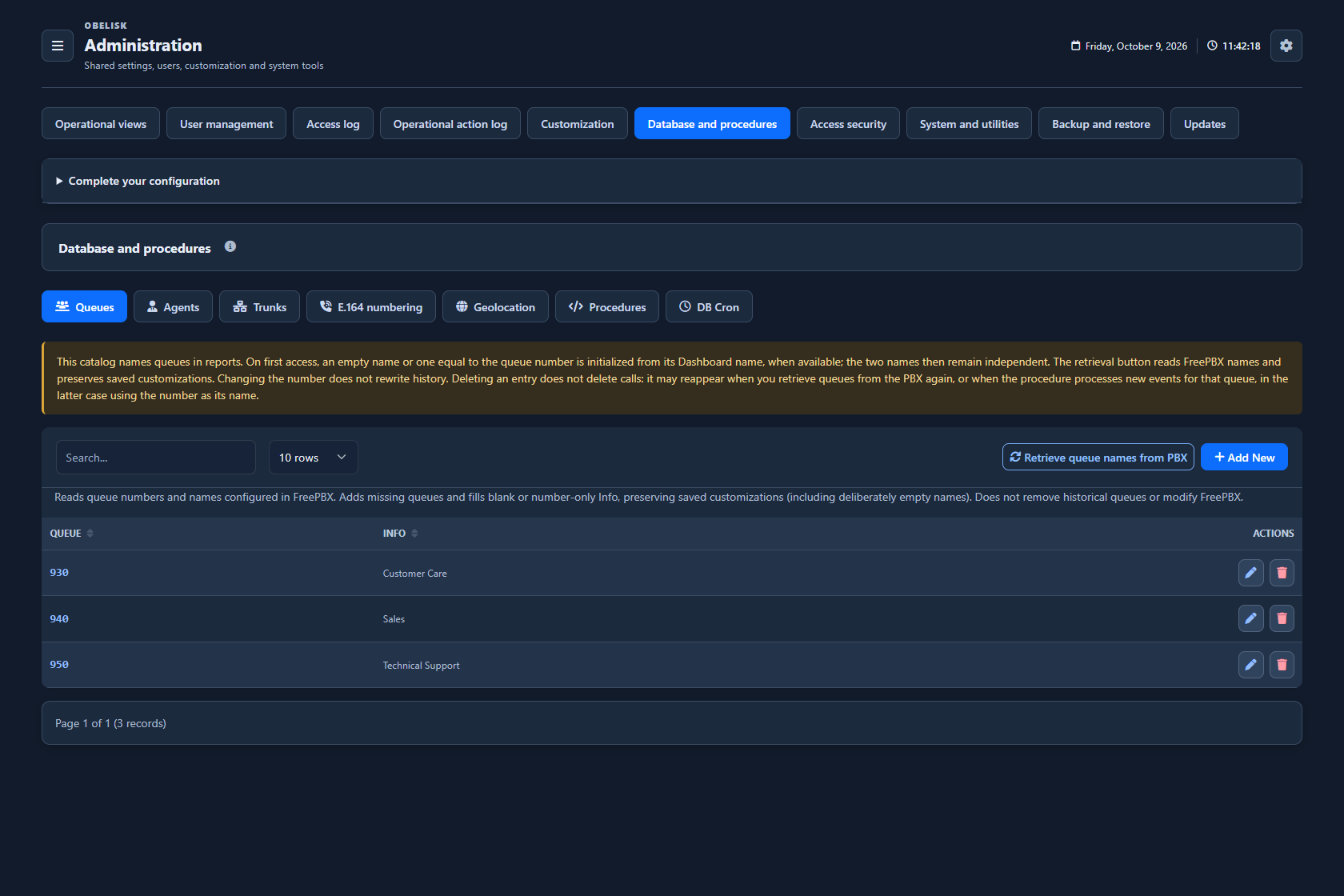 Database & catalogues — Queues — Dark theme