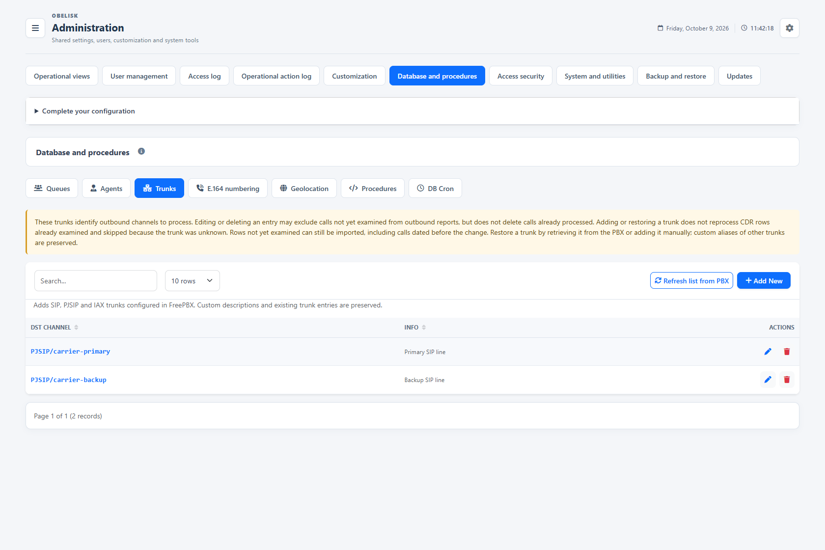 Database & catalogues — Lines and trunks — Light theme
