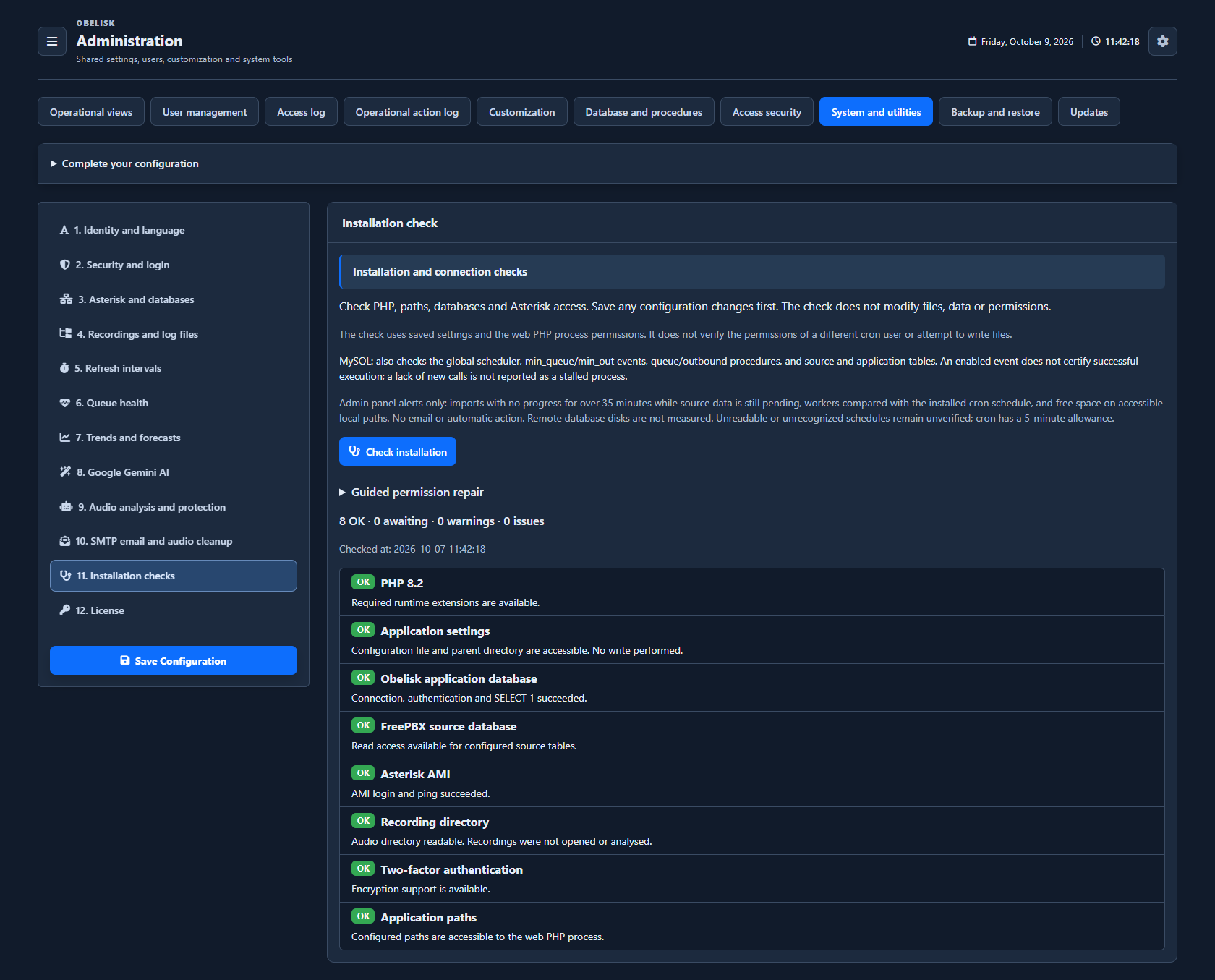 Installation diagnostics — Dark theme