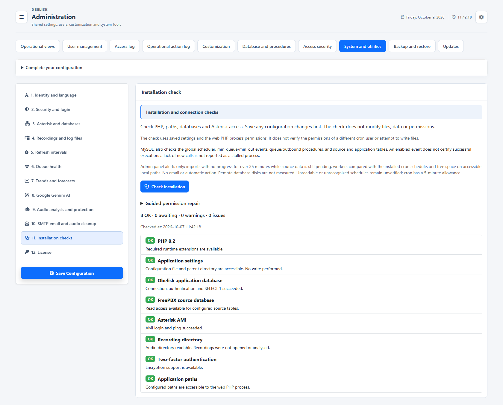Installation diagnostics — Light theme