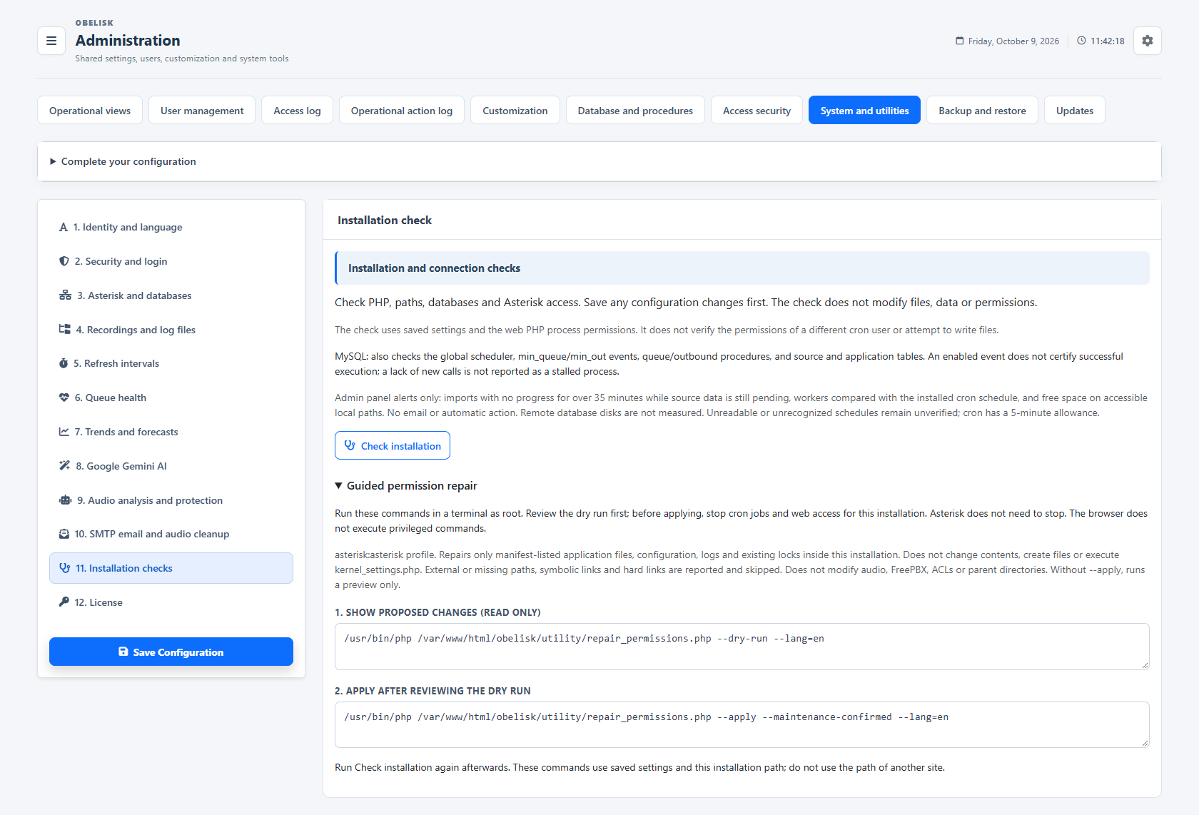 Installation diagnostics — Permission repair guidance — Light theme