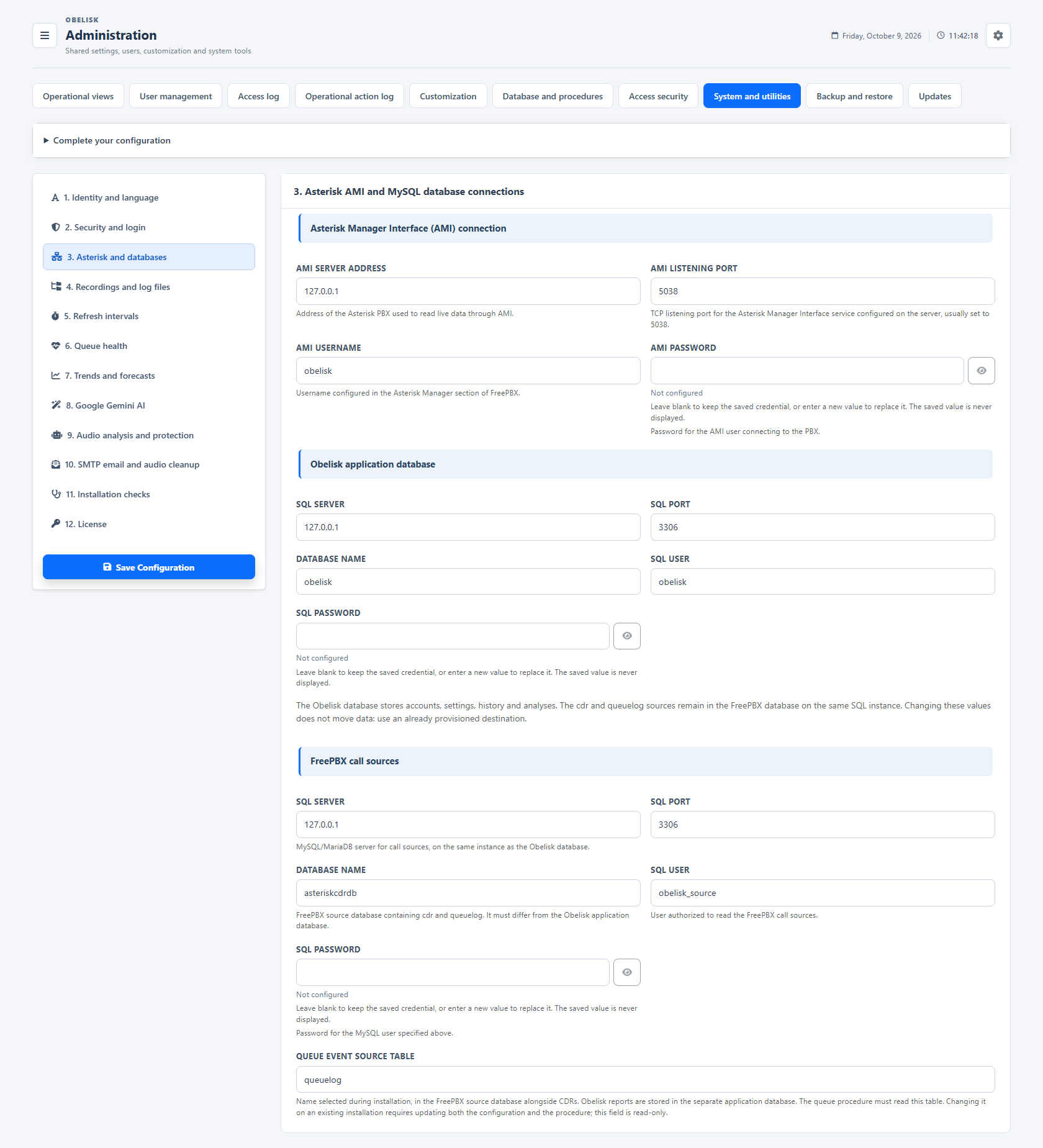 System & utilities — Application and PBX connections — Light theme