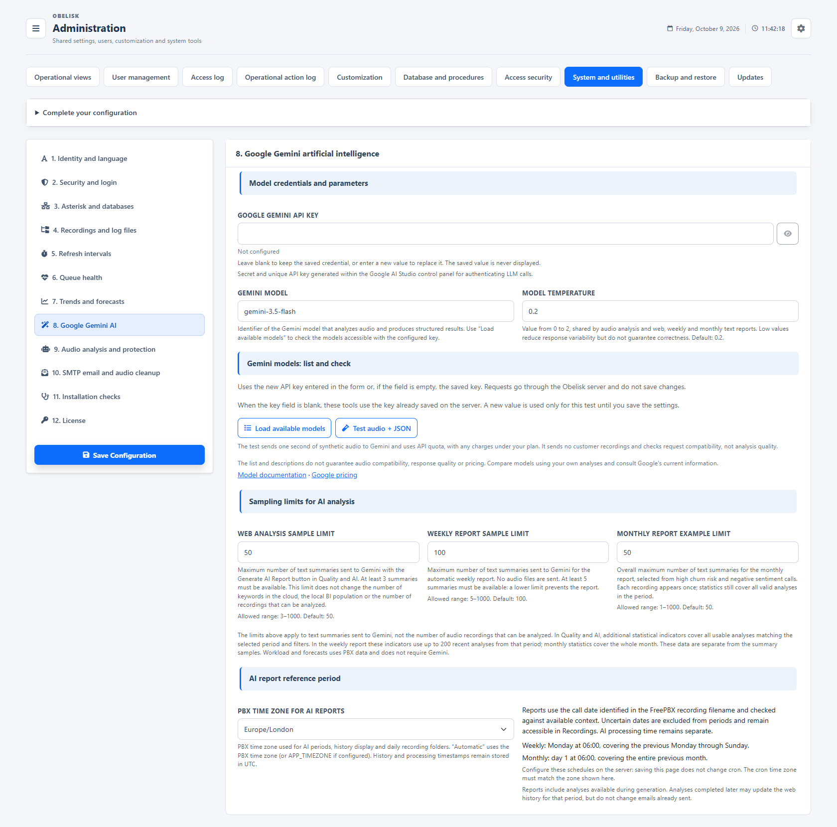 System & utilities — Gemini and AI settings — Light theme