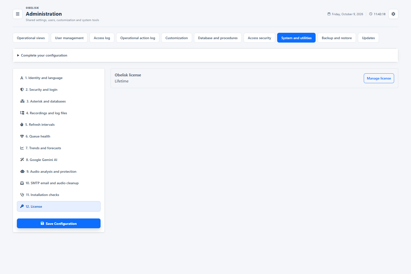 System & utilities — Installed licence — Light theme