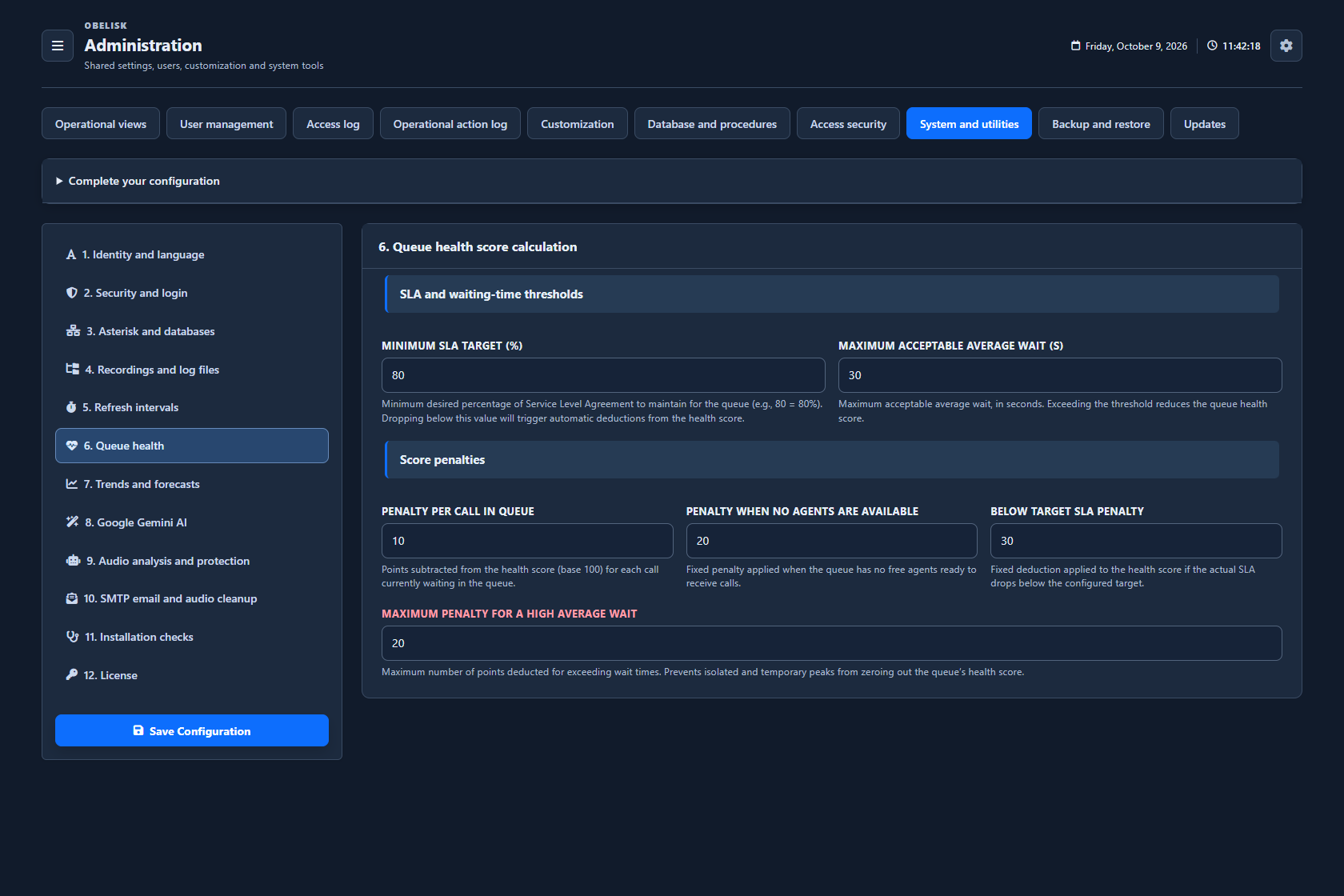System & utilities — Queue health — Dark theme