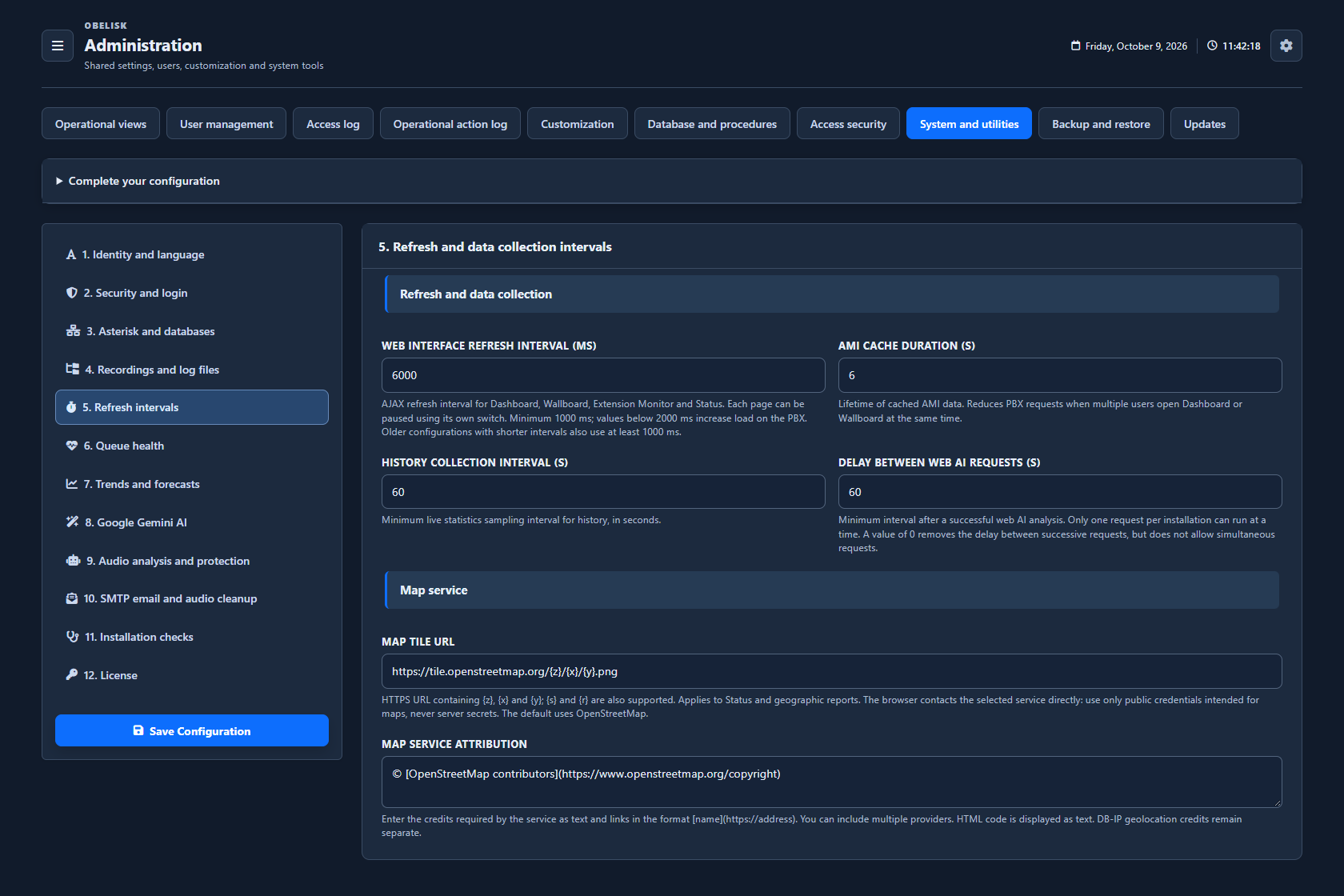 System & utilities — Refresh and collection intervals — Dark theme