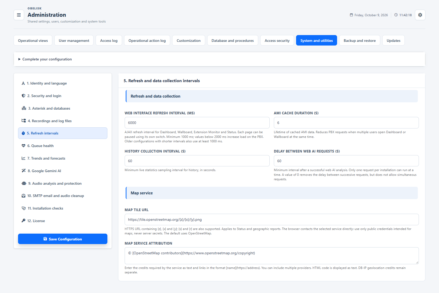 System & utilities — Refresh and collection intervals — Light theme