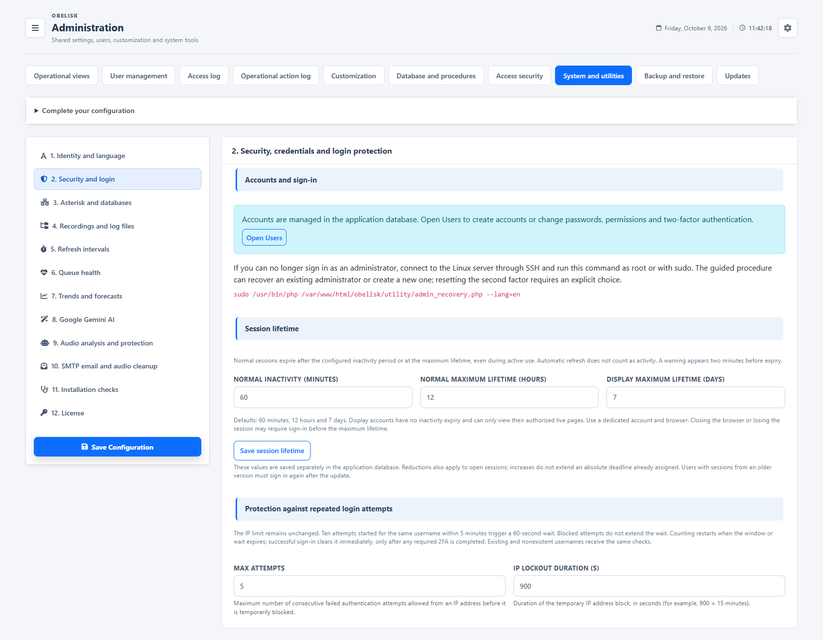System & utilities — Security and session duration — Light theme
