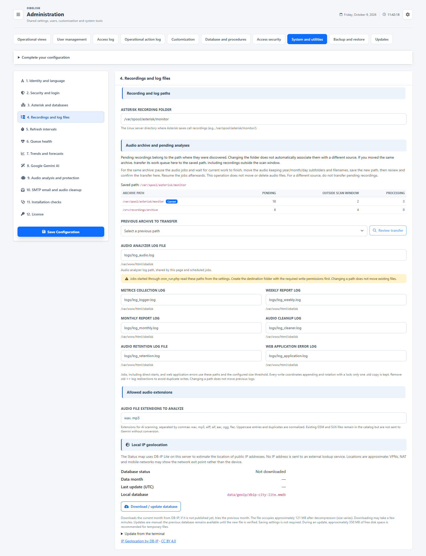 System & utilities — Paths and storage — Light theme