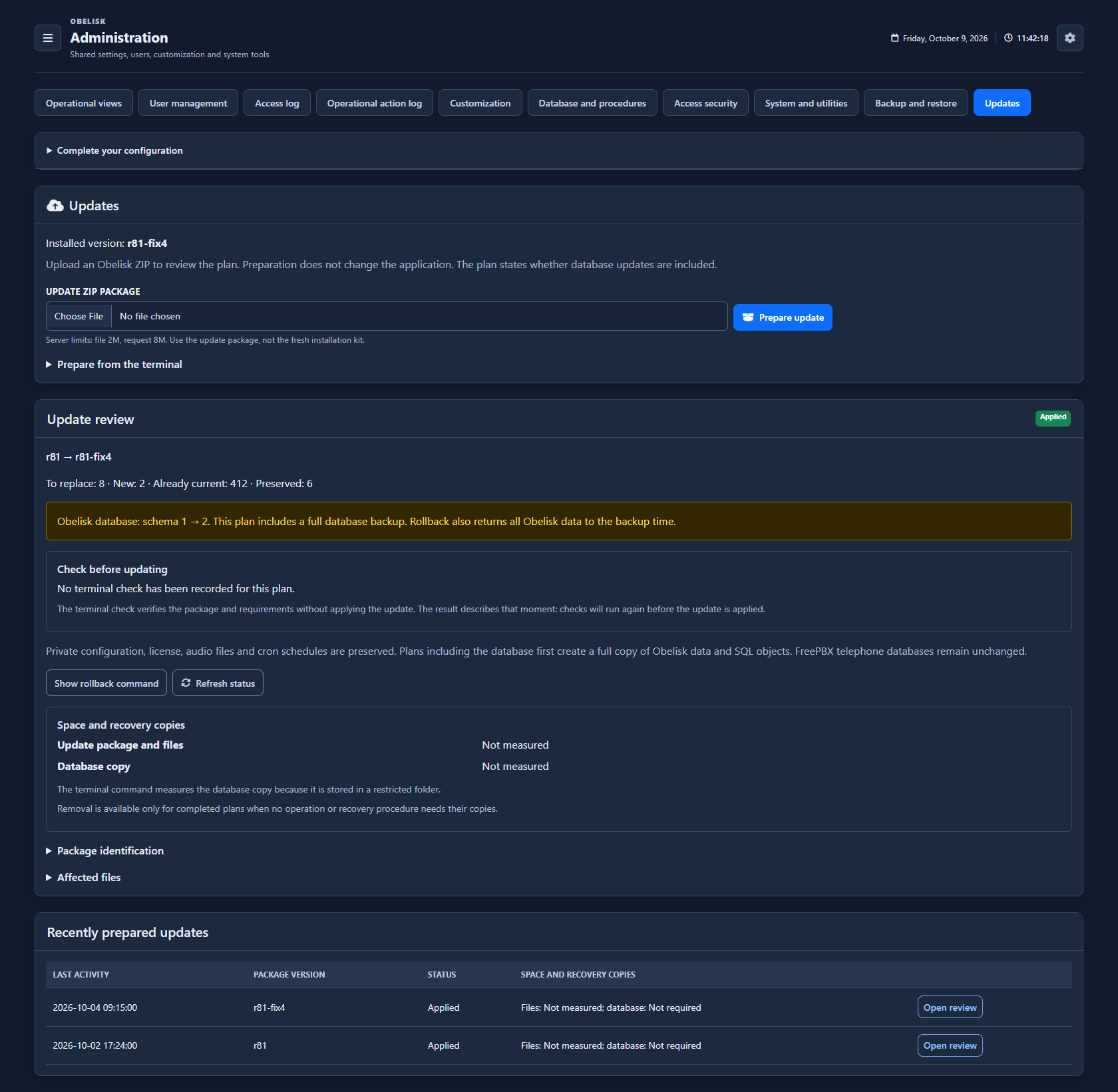 Updates — Complete page — Dark theme