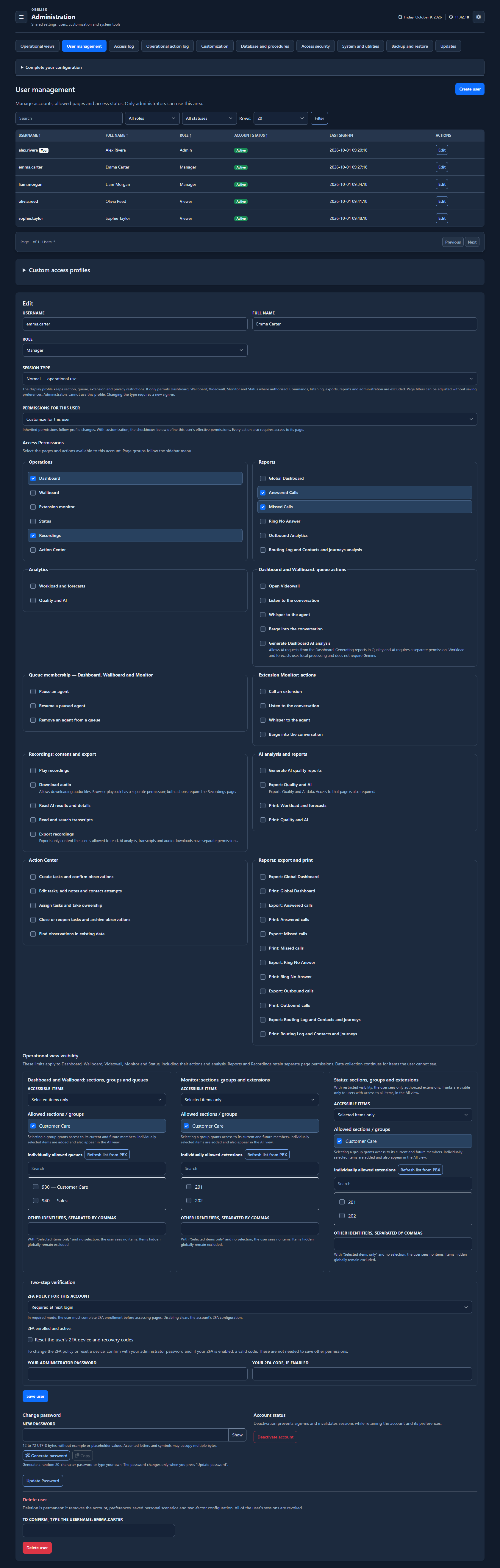 Users & access profiles — Complete page — Dark theme