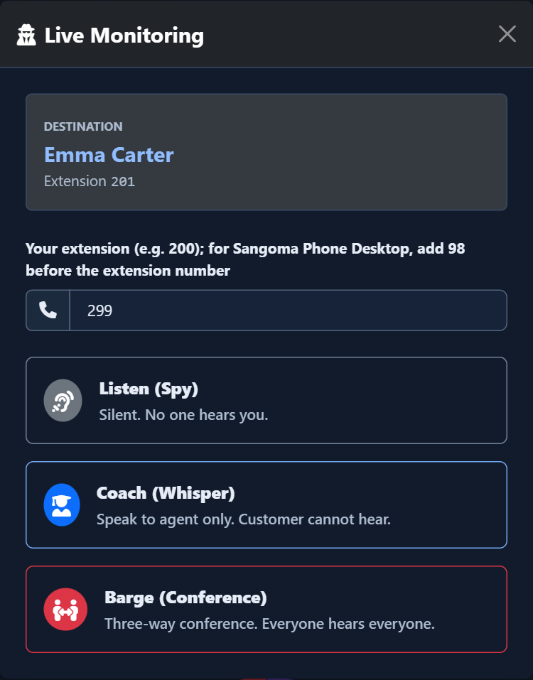 Live supervision — Complete page — Dark theme