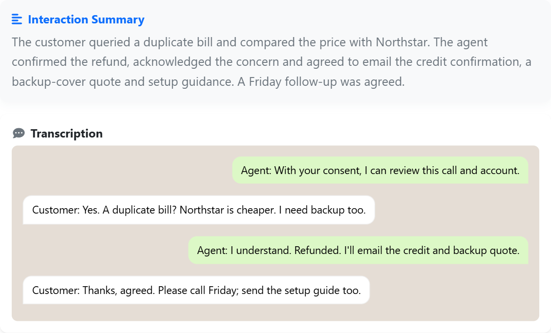 Recordings — Summary and transcript