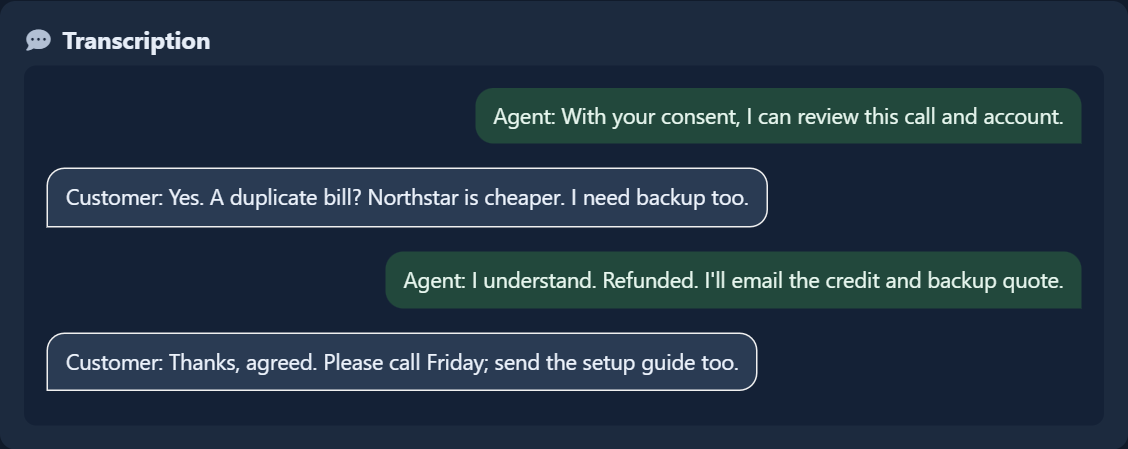 Call transcript — Dark theme