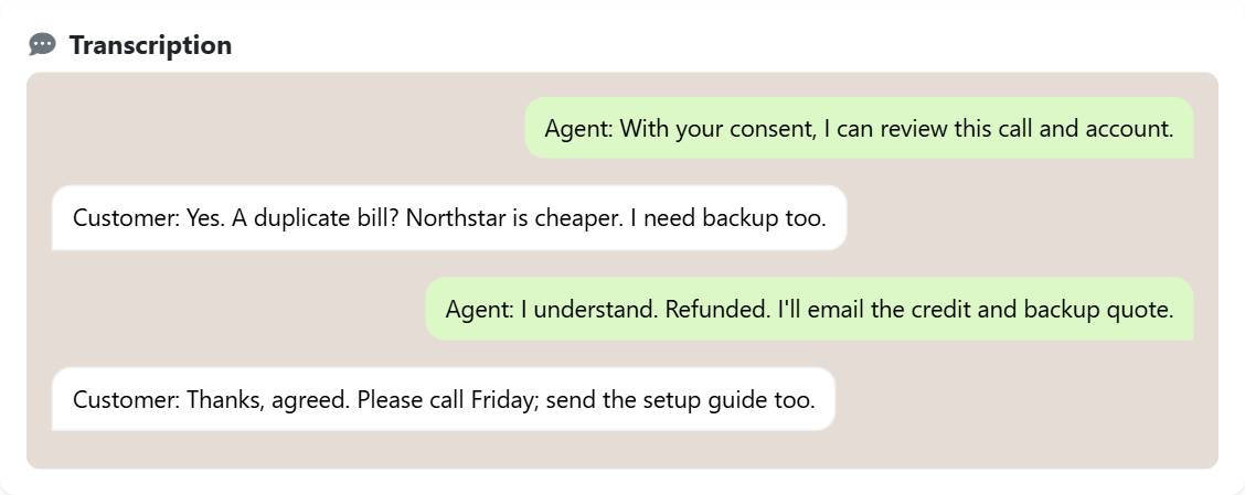 Call transcript — Light theme