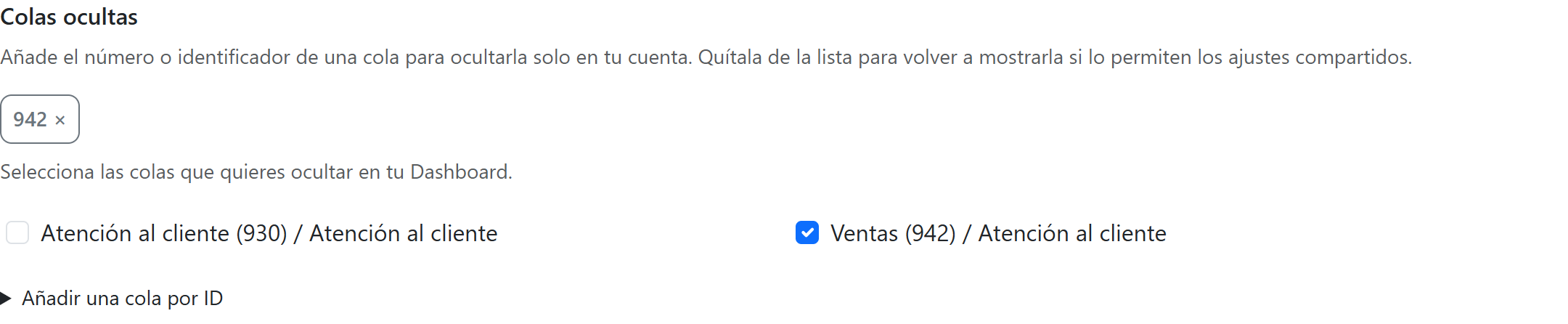 Preferencias — Visibilidad personal de colas