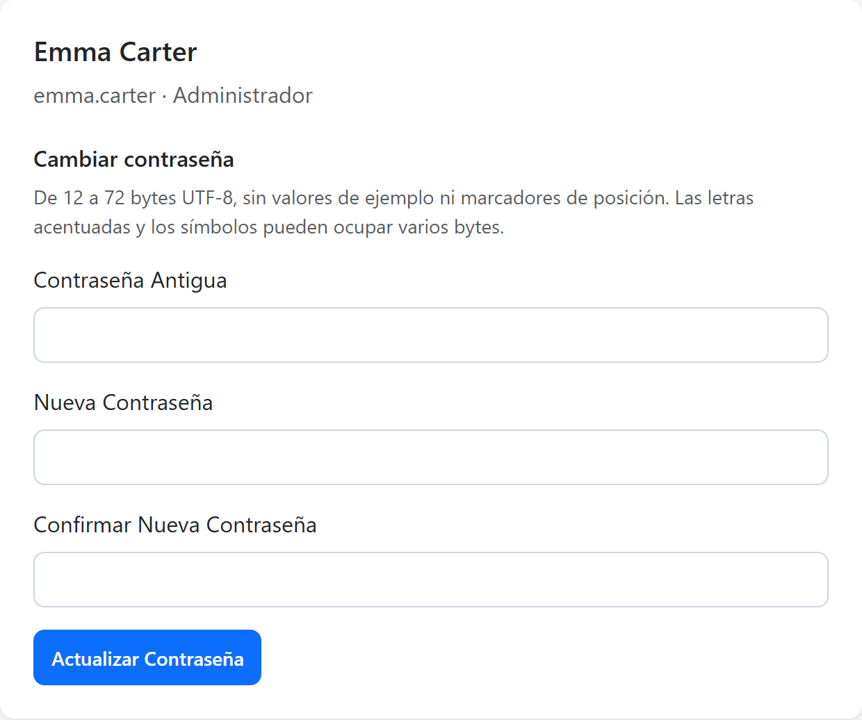 Perfil — Cuenta y contraseña
