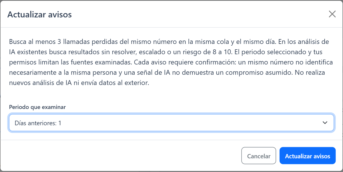 Centro de acciones — Actualizar observaciones