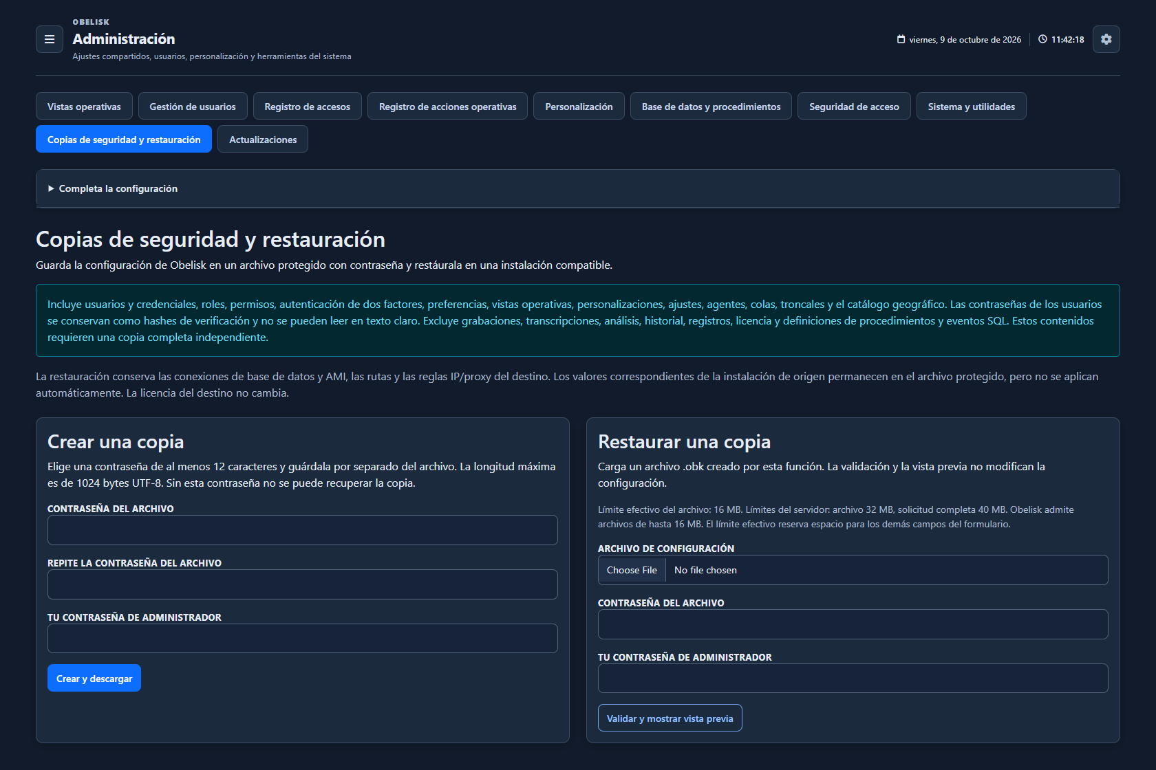 Copia de la configuración — Tema oscuro