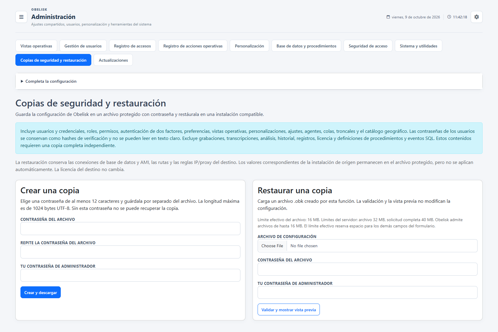 Copia de la configuración