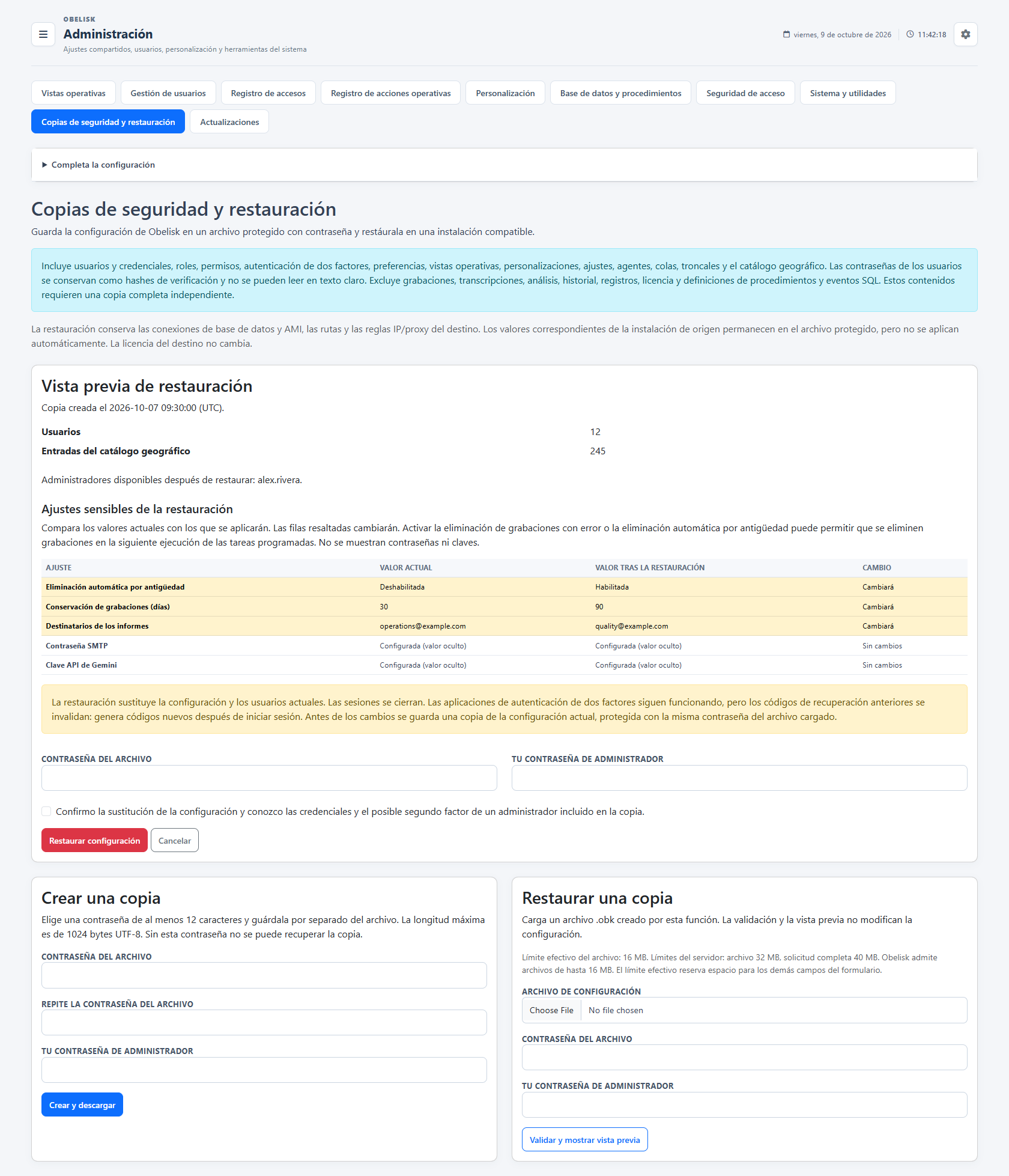 Copia de la configuración — Vista previa de restauración — Tema claro