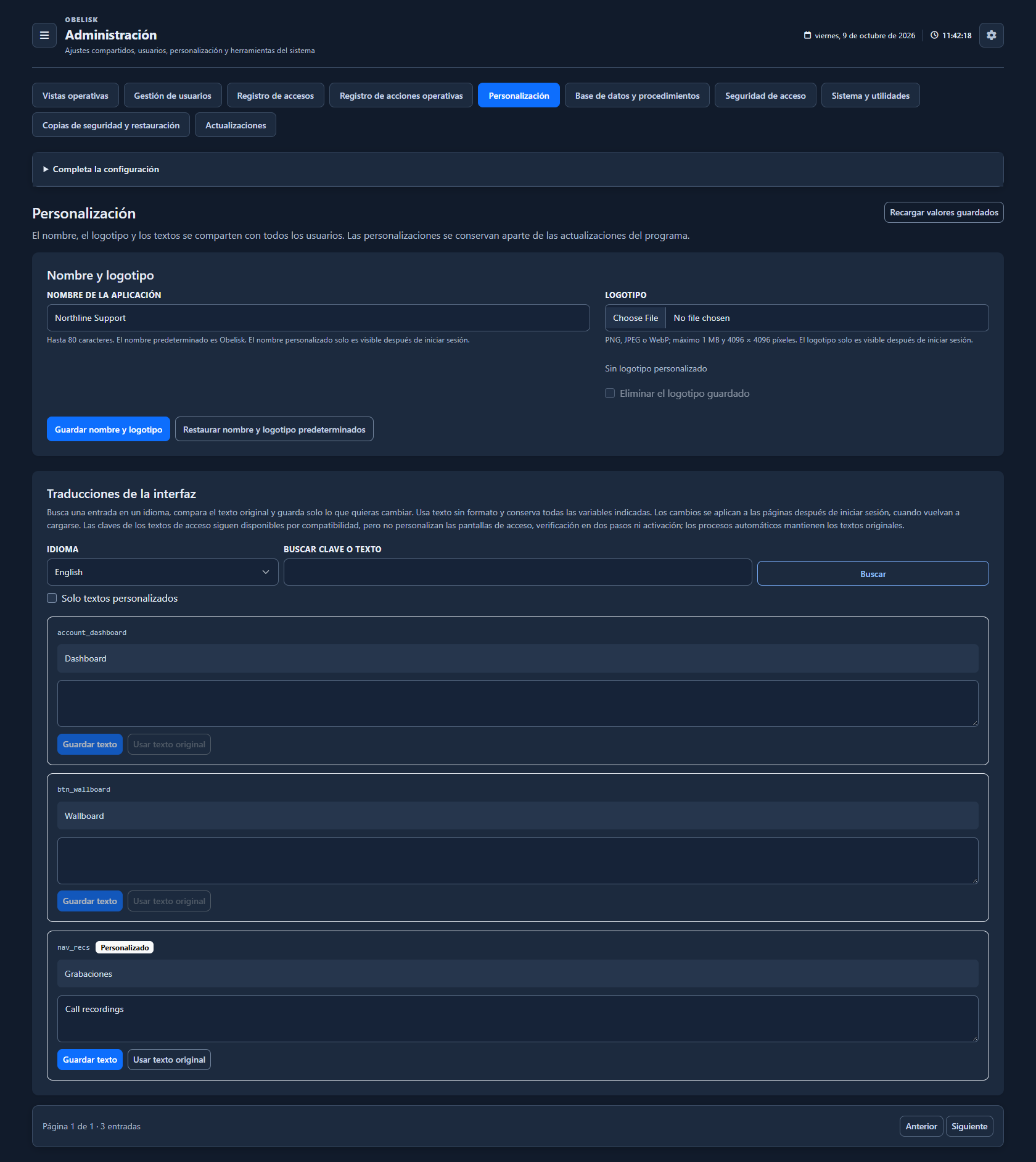 Personalización — Página completa — Tema oscuro
