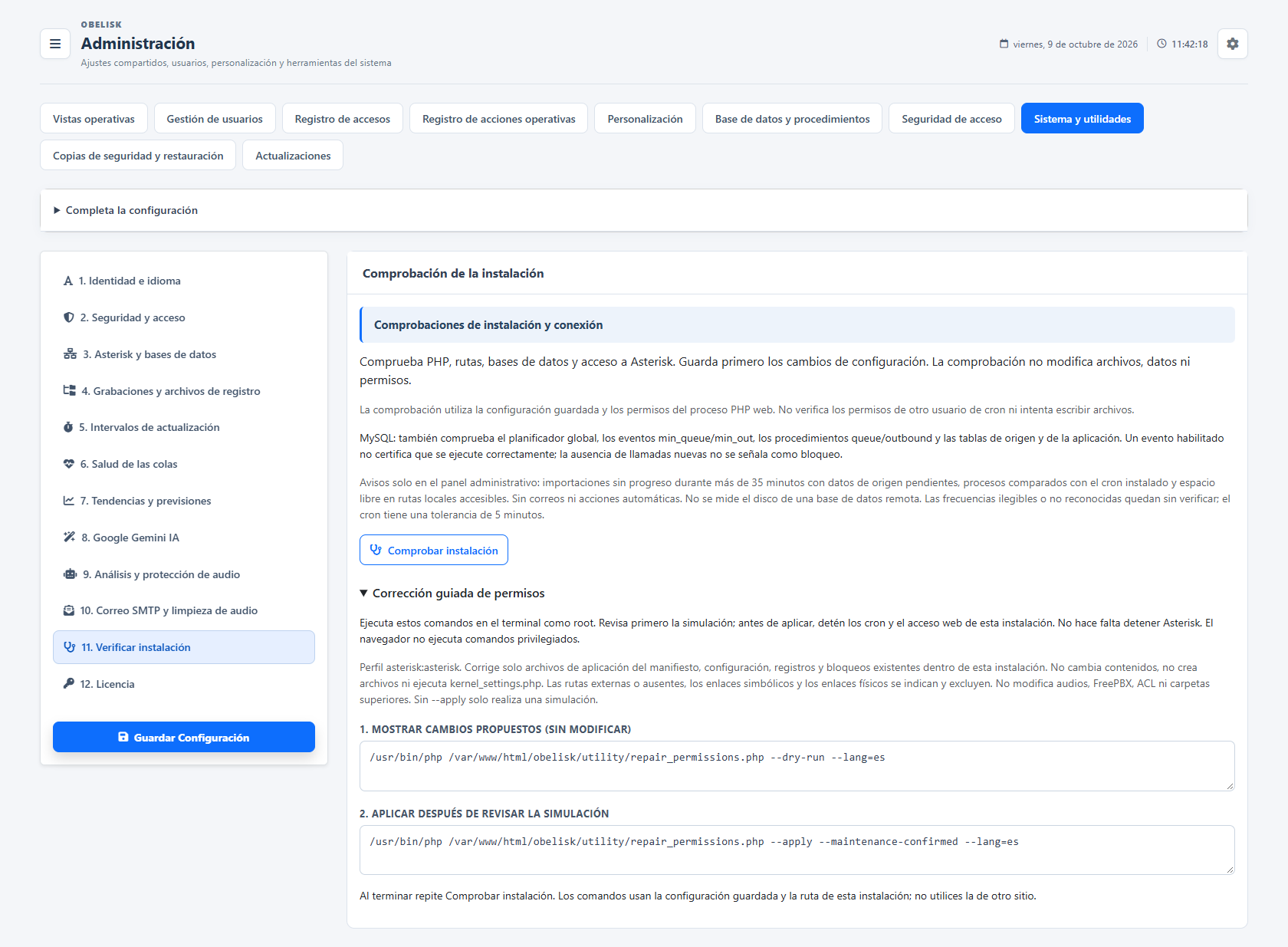 Diagnóstico de instalación — Guía de reparación de permisos — Tema claro