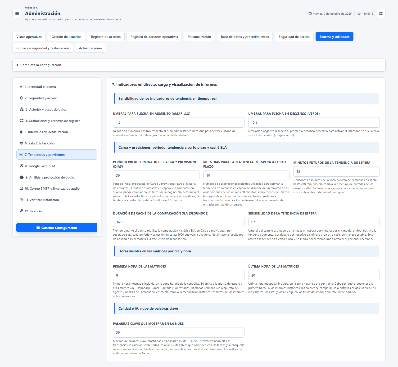 Sistema y utilidades — Tendencias, previsiones y visualización de informes — Tema claro