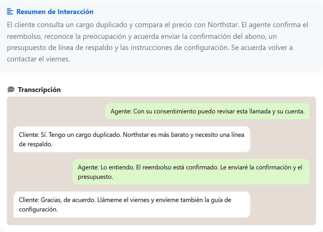 Grabaciones — Resumen y transcripción