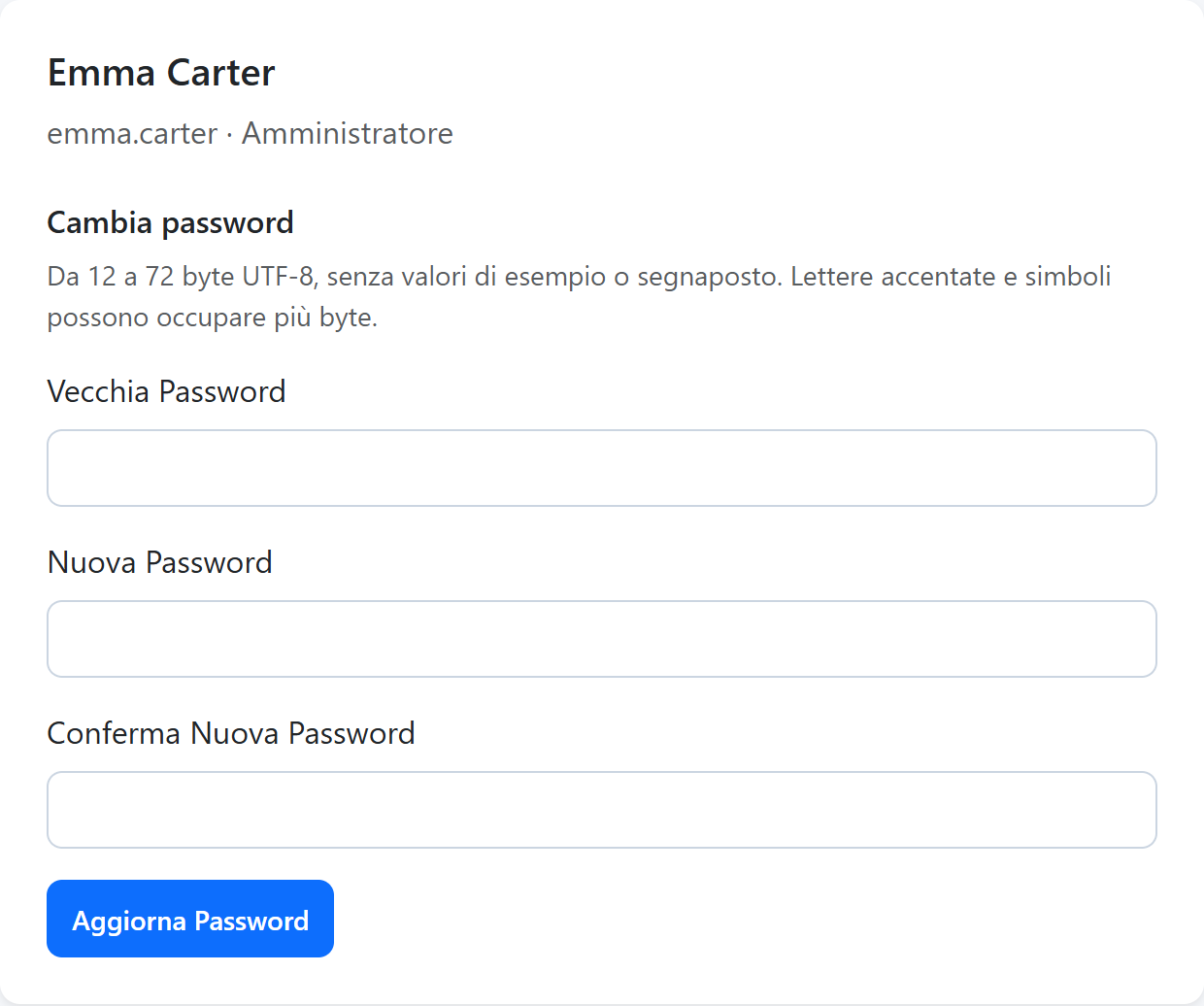 Profilo — Account e password
