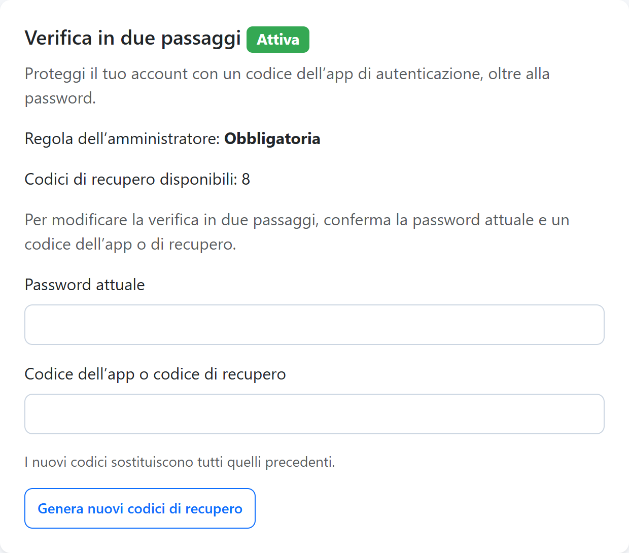 Profilo — Verifica in due passaggi