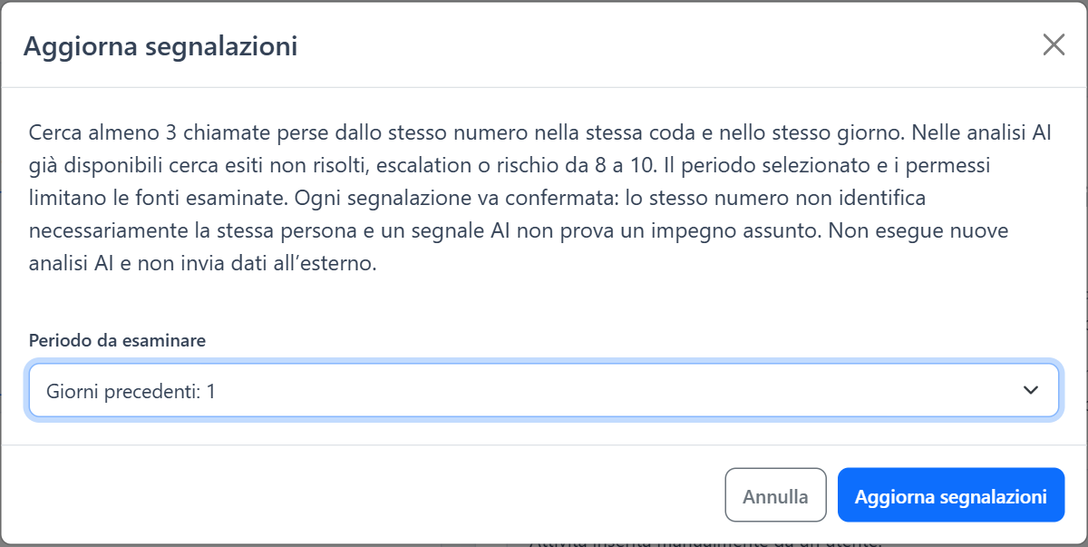 Centro azioni — Aggiorna le osservazioni