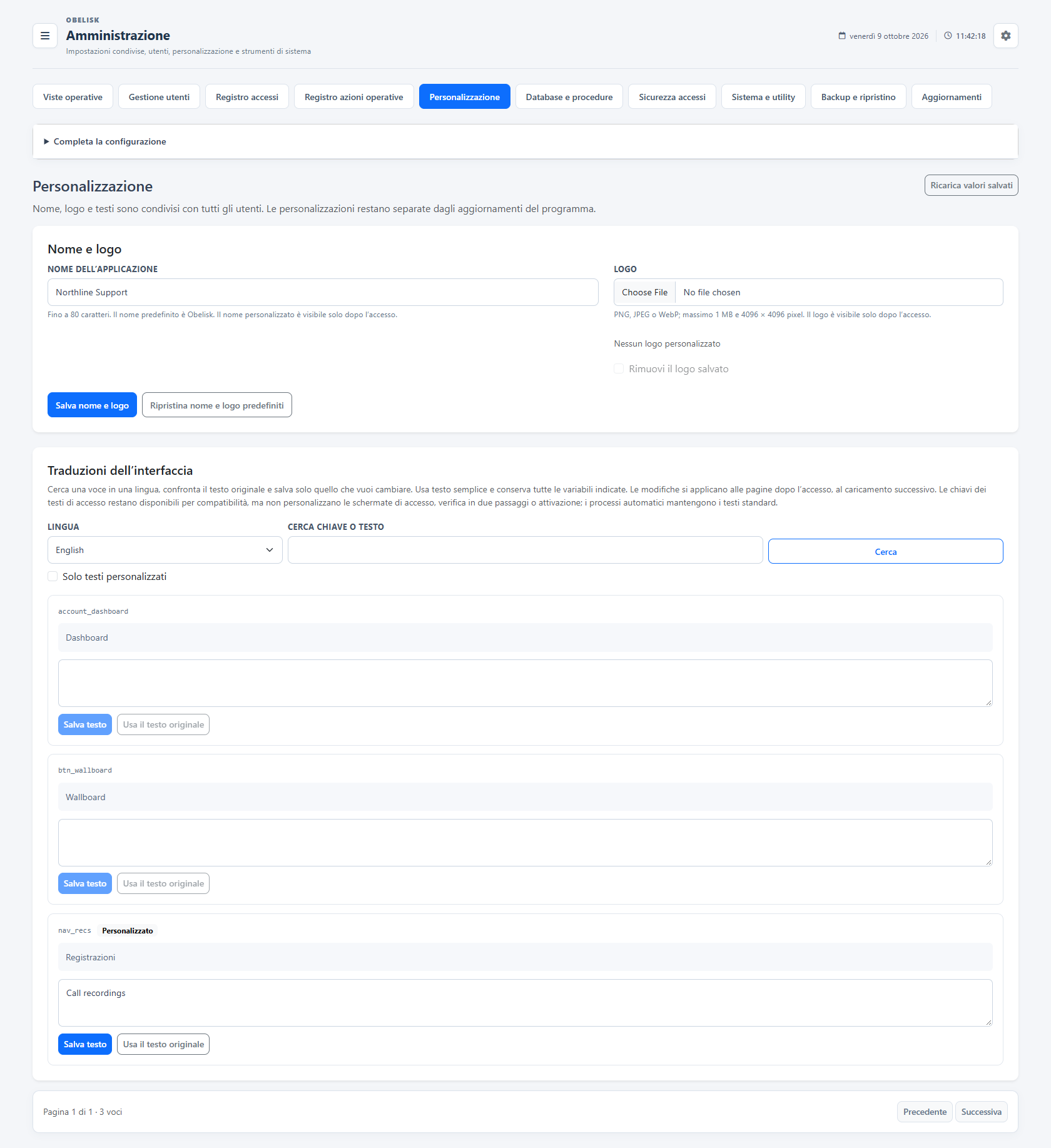 Personalizzazione — Pagina completa — Tema chiaro