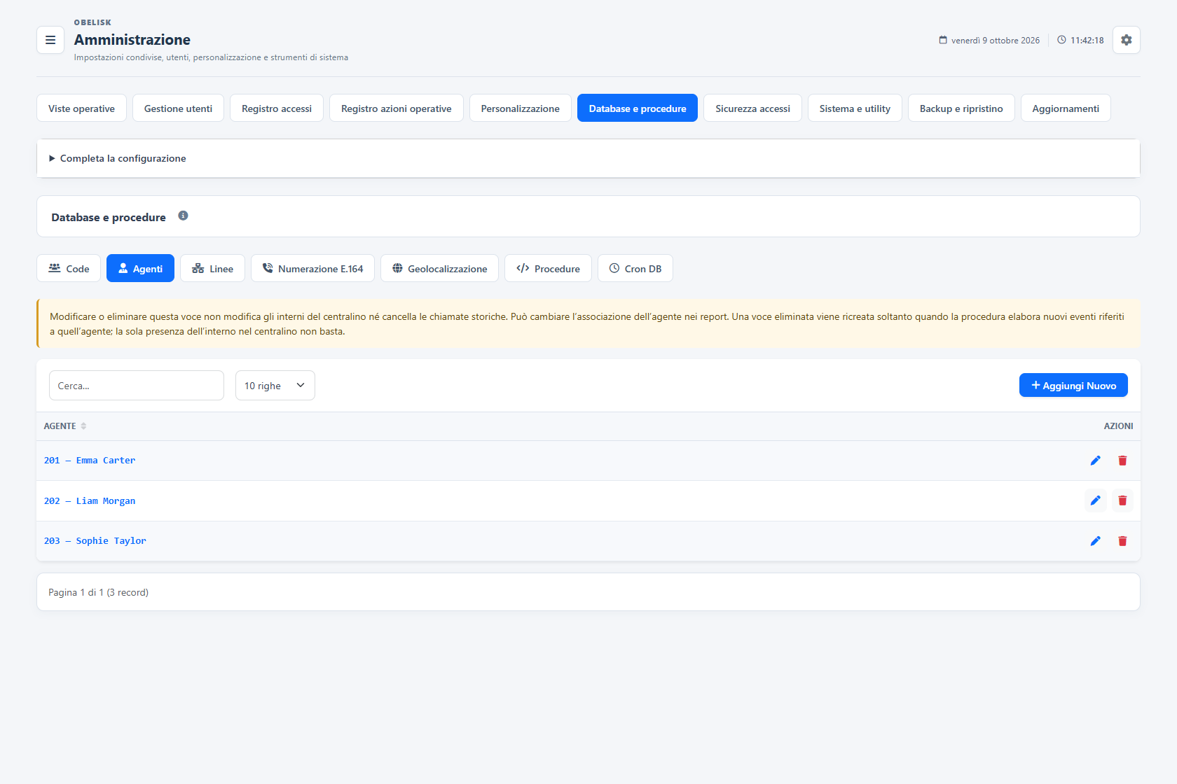 Database e cataloghi — Agenti — Tema chiaro