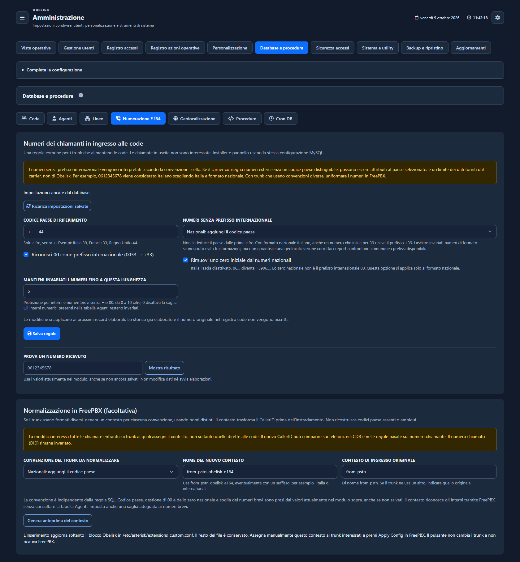 Database e cataloghi — Normalizzazione dei numeri — Tema scuro