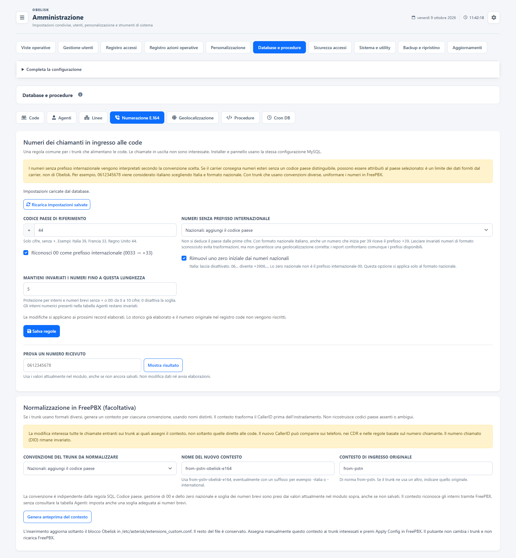 Database e cataloghi — Normalizzazione dei numeri — Tema chiaro