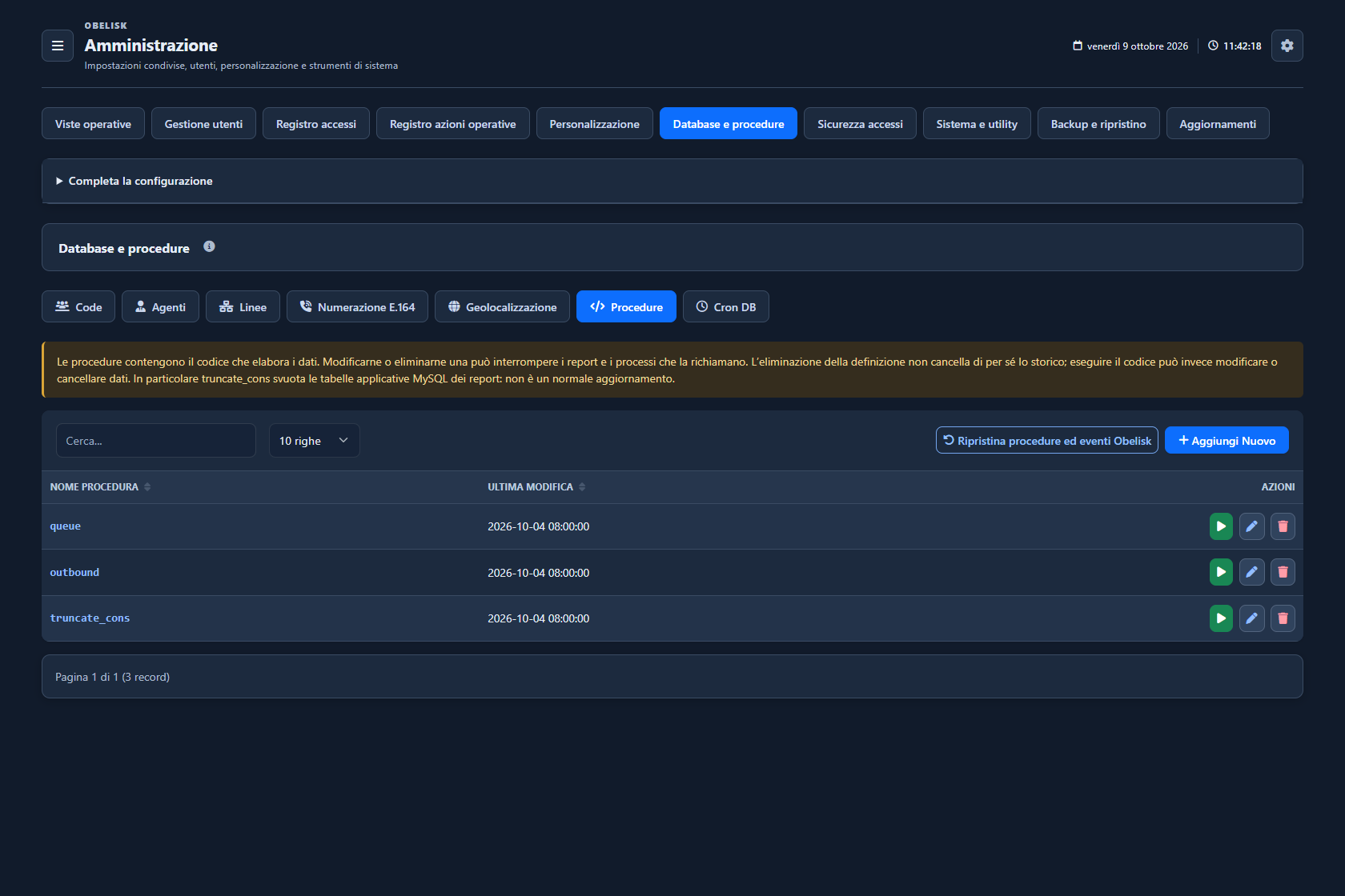 Database e cataloghi — Procedure dei report — Tema scuro