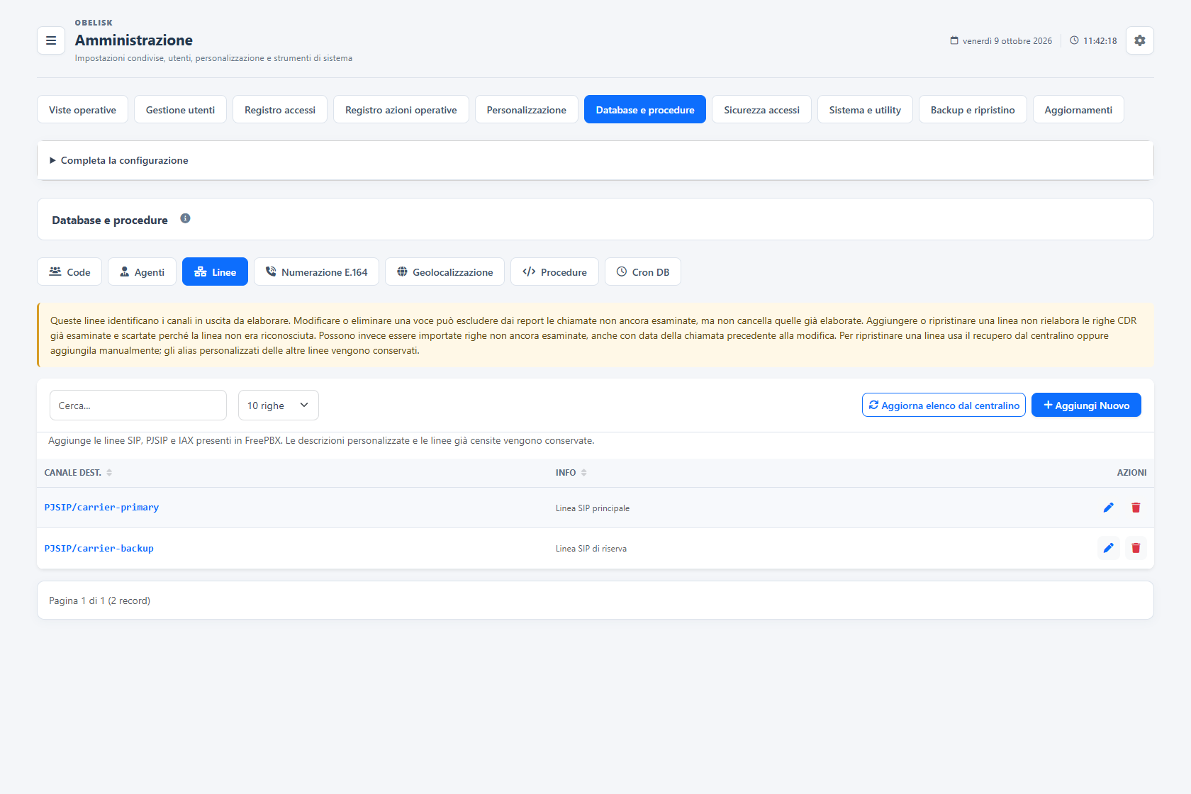 Database e cataloghi — Linee e trunk — Tema chiaro