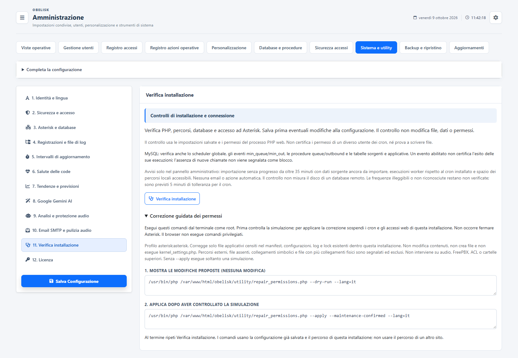 Diagnostica installazione — Guida alla correzione dei permessi — Tema chiaro