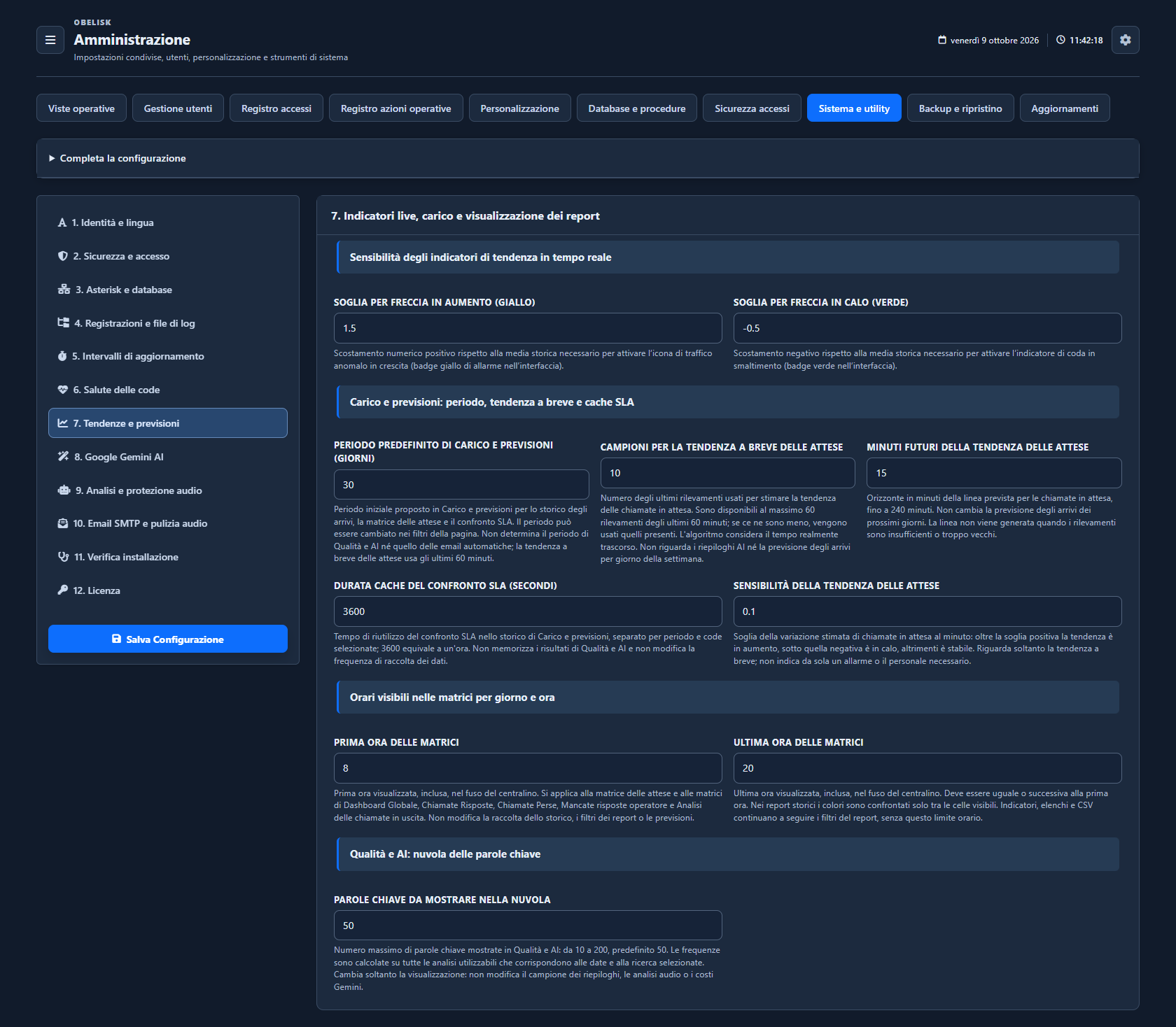 Sistema e utilità — Tendenze, previsioni e visualizzazione dei report — Tema scuro