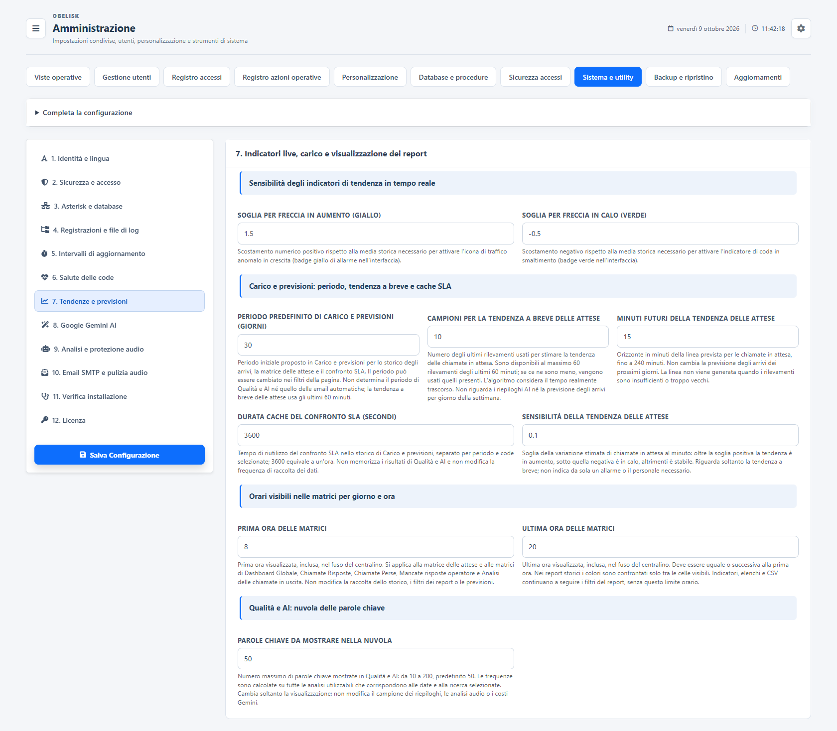 Sistema e utilità — Tendenze, previsioni e visualizzazione dei report — Tema chiaro