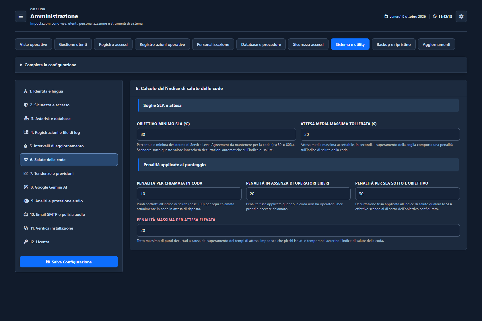Sistema e utilità — Salute delle code — Tema scuro