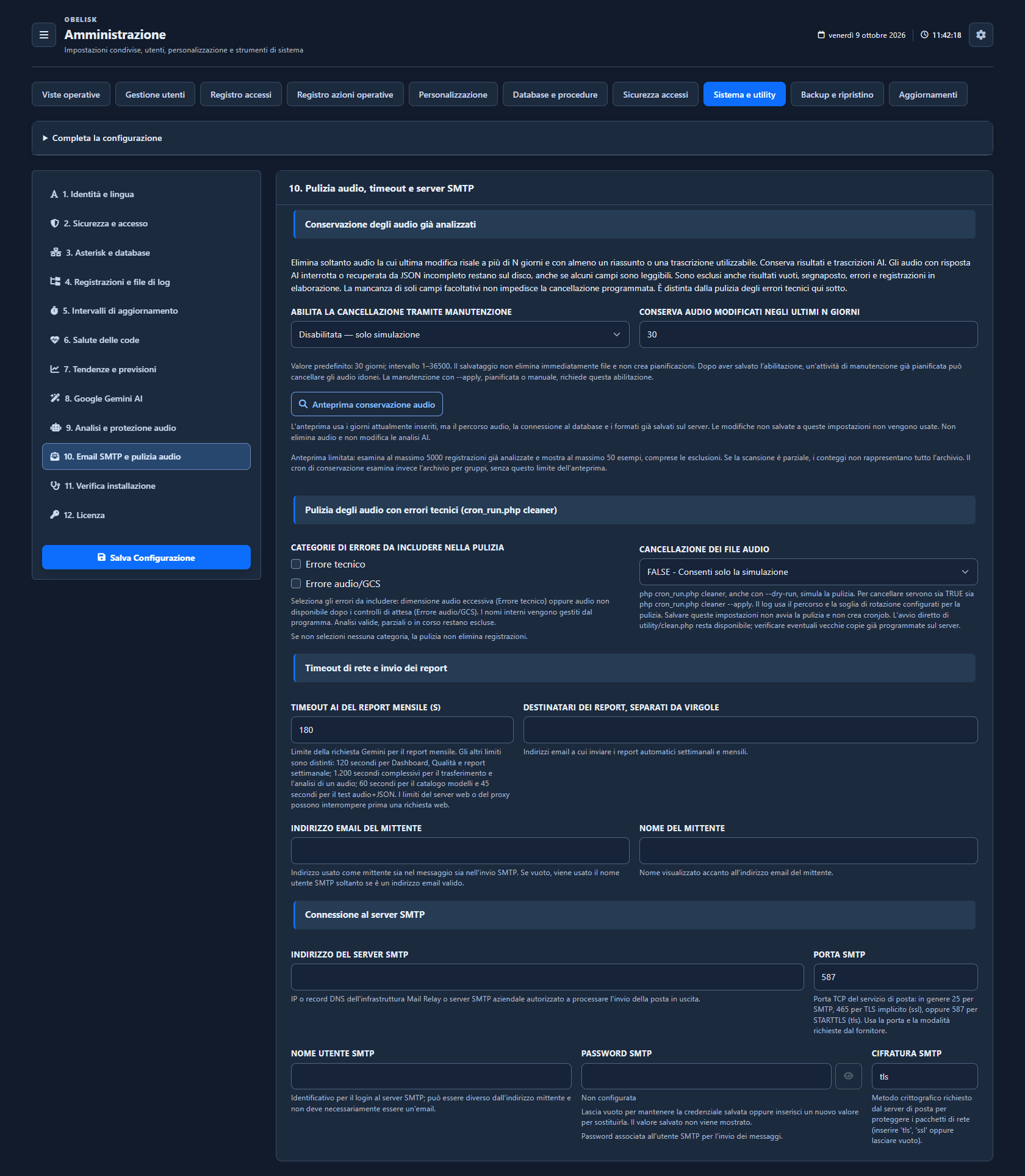Sistema e utilità — Email, conservazione e manutenzione — Tema scuro