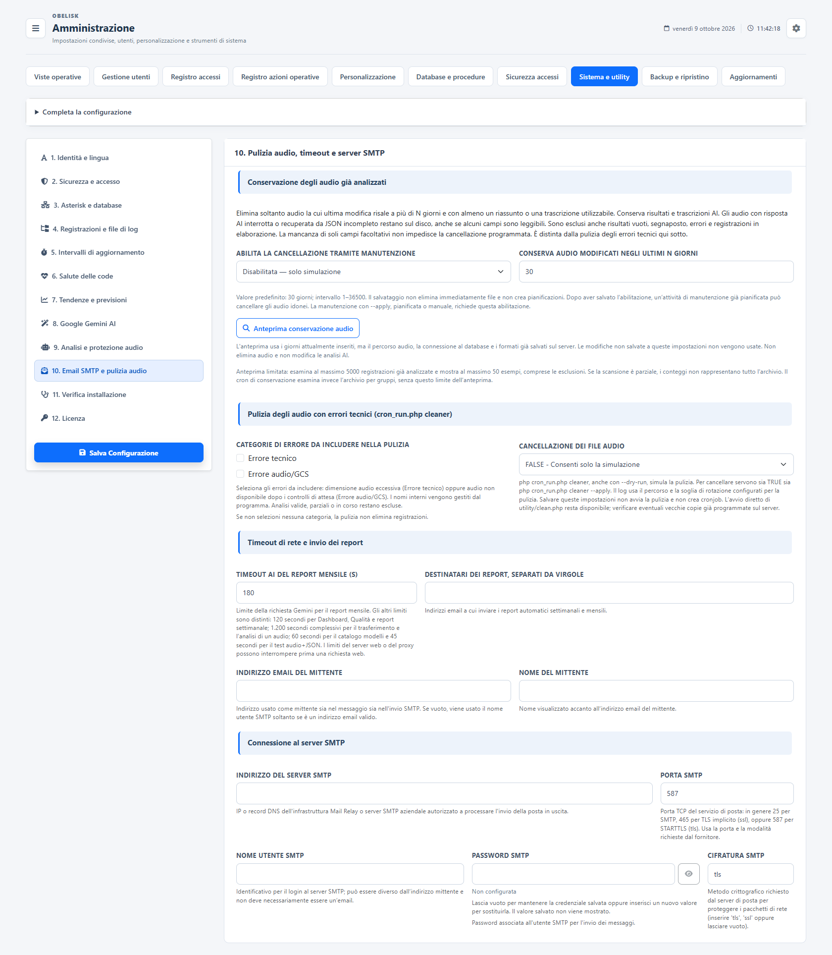 Sistema e utilità — Email, conservazione e manutenzione — Tema chiaro